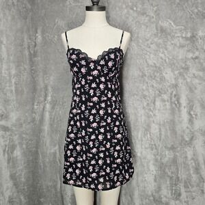 LA Hearts Floral Mini Dress Sz Small Black‎ Pink Lace Trim Open Back Underwire